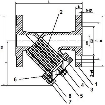 Чертеж Фильтр сетчатый ABRA-YF-3016-D ФМФ Ду50 Ру16 чугунный фланцевый