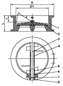 Клапан обратный Kvant Ду250 Ру16 межфланцевый EPDM чугунный двухстворчатый
