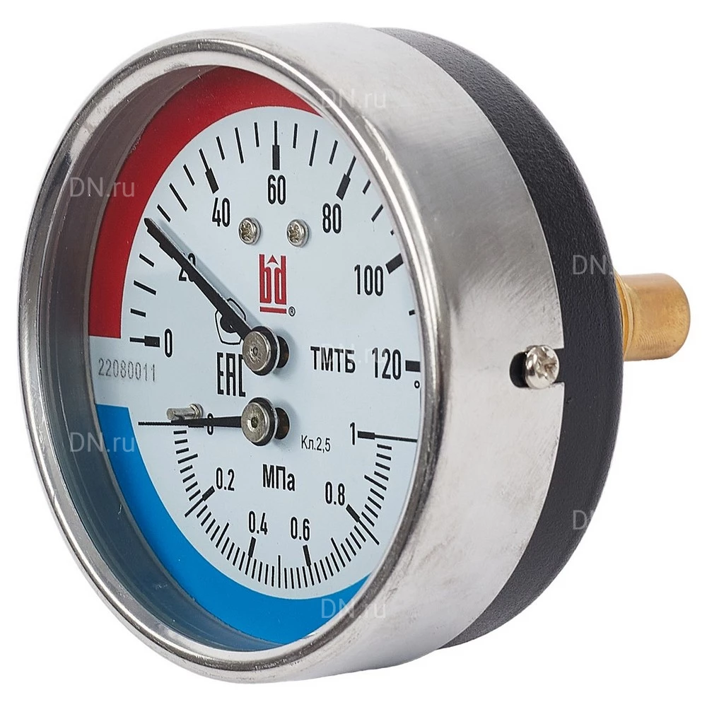Термоманометр осевой BD ТМТБ БД 31Т (0-150С) (0-1)МПа, кл.2.5, G1/2, корпус 80мм, тип - ТМТБ БД, до +150°C, осевое присоединение, 0-1 МПа, резьба G1/2, класс точности 2.5