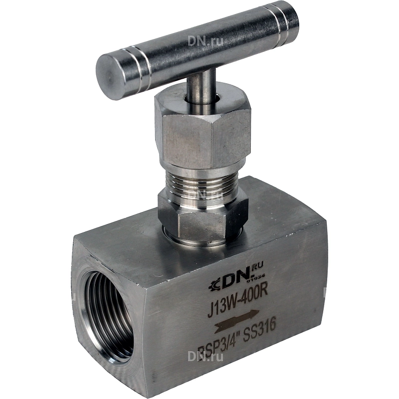 Клапан игольчатый VN3232M-T-Ht 1 1/2″ Ду40 Ру400 резьбовой, корпус - нержавеющая сталь 316, уплотнение - металл, с Т-образной рукояткой