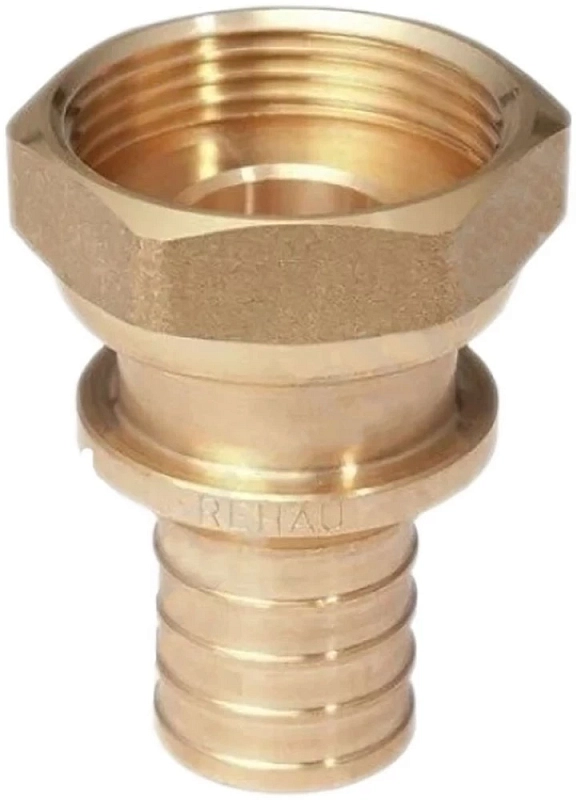 Переходник аксиальный РЕХАУ Rautitan RX+ Дн20х1/2″ Ру10 для труб из сшитого полиэтилена с накидной гайкой, корпус - бронза 14563373001