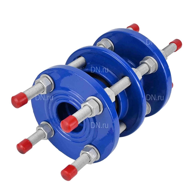 Демонтажная вставка DIA1212E-F Ду100 Ру10/16 трехфланцевая, корпус - ковкий чугун GGG400, уплотнение - EPDM, длина - 200 мм, цвет - синий