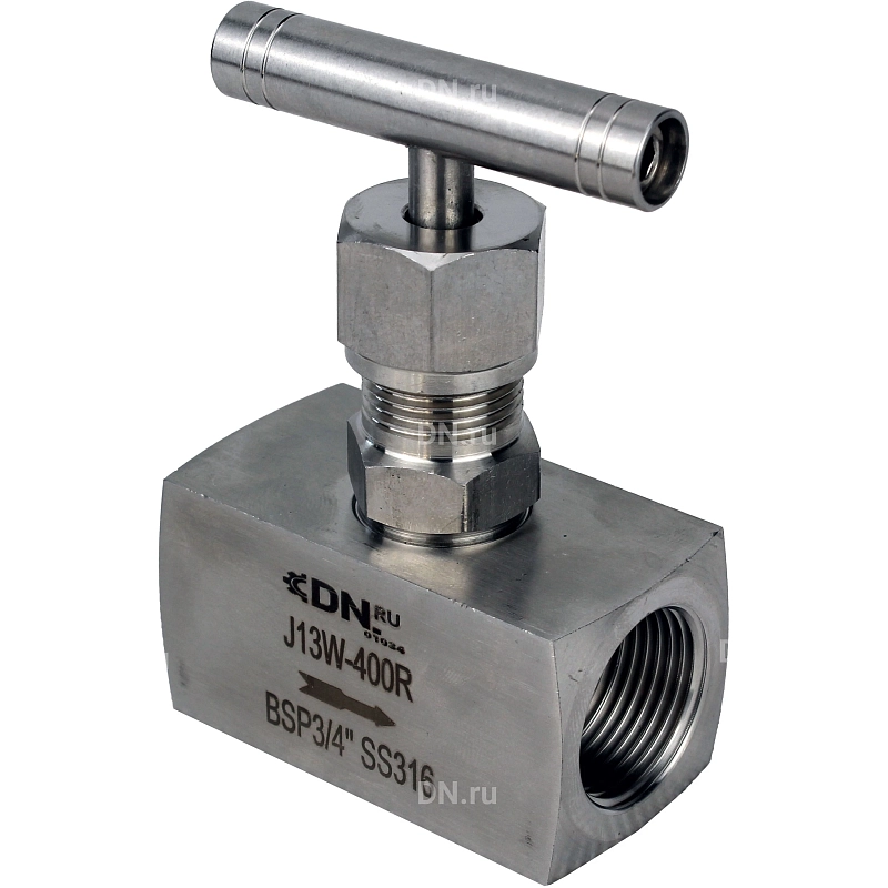 Клапан игольчатый VN3232M-T-Ht 1 1/2″ Ду40 Ру400 резьбовой, корпус - нержавеющая сталь 316, уплотнение - металл, с Т-образной рукояткой