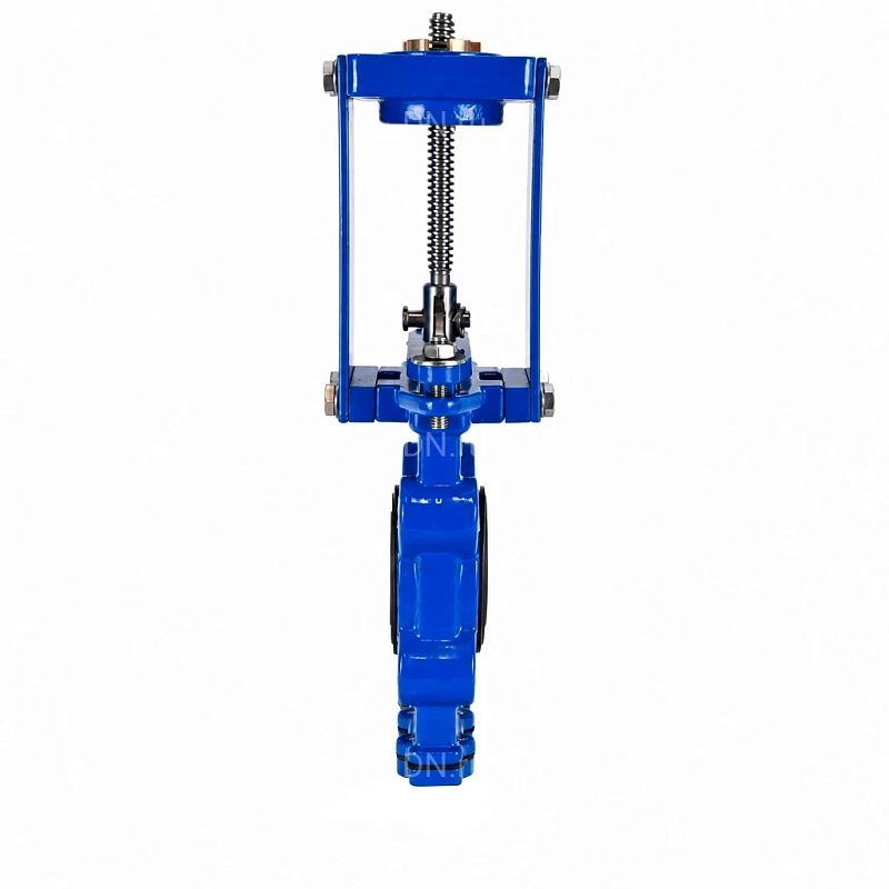Задвижка шиберная с промывочным лотком Ду100 Ру16 двусторонняя, межфланцевая, шпиндель - выдвижной, корпус - чугун GGG40, шибер - нержавеющая сталь 304, уплотнение - NBR, с ОСТ-фланцем тип АК (А) (GVKRft1331N-2W-Fb-ОСТ)